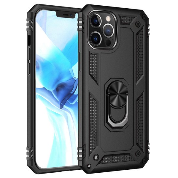 Wholesale Tech Armor Ring Stand Grip Case with Metal Plate for iPhone 12 / iPhone 12 Pro 6.1 inch (Black)